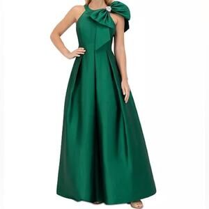 Eliza J Petite Bow-Trim Halter Ball Gown Emerald Women’s Sz 8P NWT